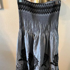 Lapis Rouched Floral Mid Length Strapless Dress